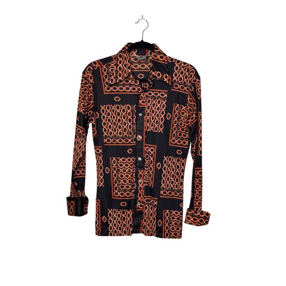 Claude by Brentwood brown orange print long sleeves shirt size M - Picture 6 of 9